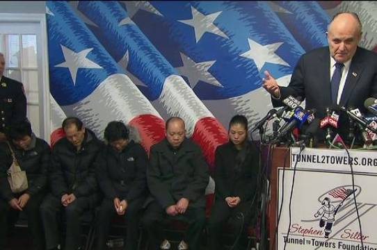 Former Mayor Giuliani with Officer Liu's family